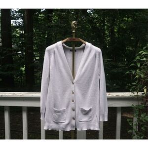 Gap White Beige Cotton Knit V-Neck Cardigan Sweater